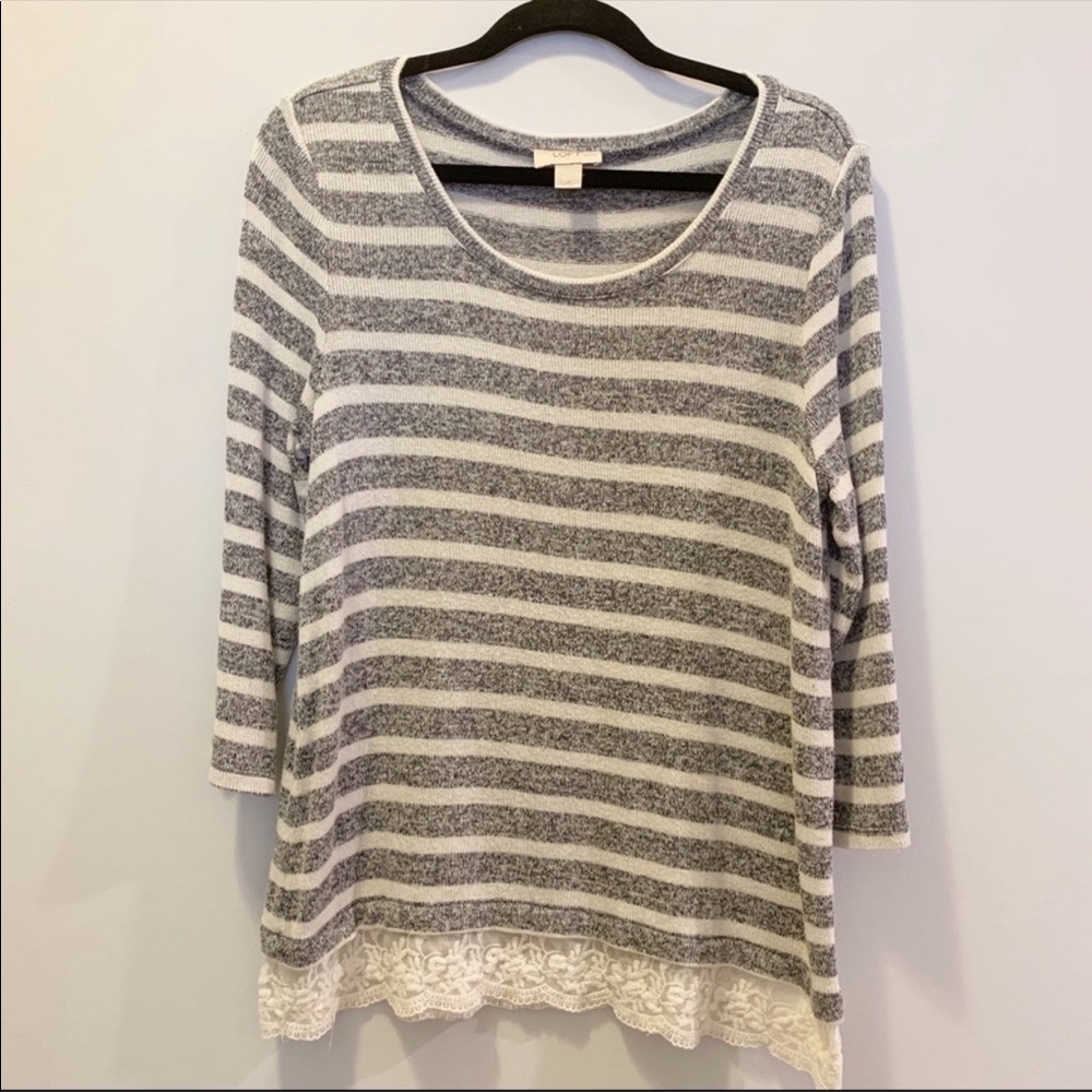 Loft | 3/4 Length Sweater with Lace | Size Large